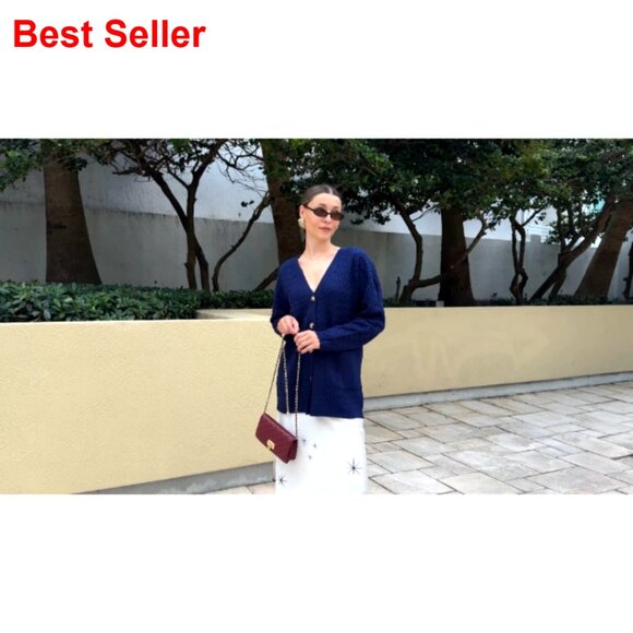 Long Sleeve Cable Knit Cardigan with Pockets Open Front Fall Sweater - Picture 6 of 7